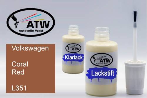 Volkswagen, Coral Red, L351: 20ml Lackstift + 20ml Klarlack - Set, von ATW Autoteile West.